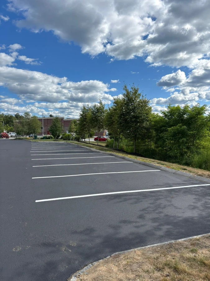 Freshly sealcoated asphalt driveway